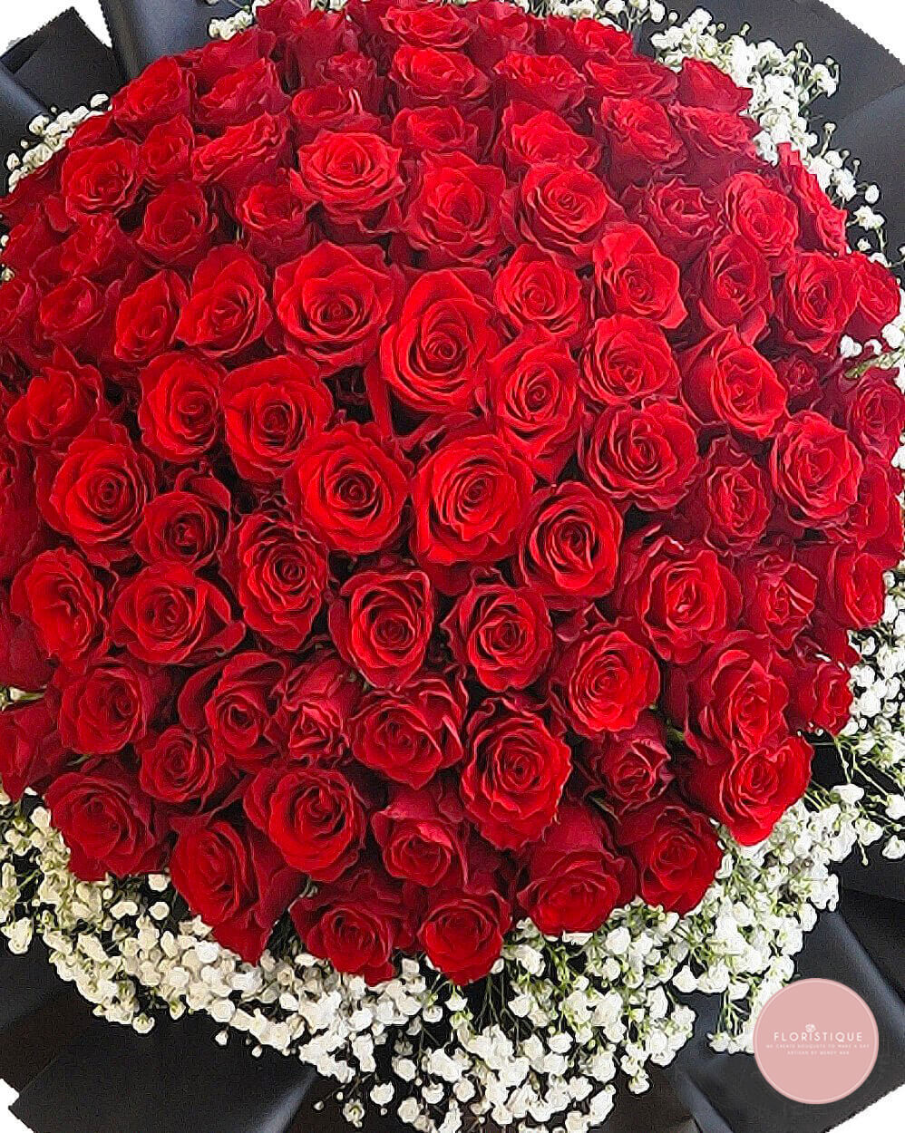 99 Roses with Baby Breath - FloristiqueSG 